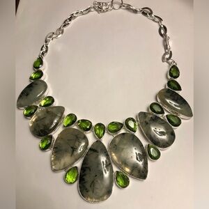 Prehnite Peridot Stamped 925 Sterling Silver Necklace